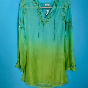 Fourtys Blue Green Sequin Tunic Top Size S